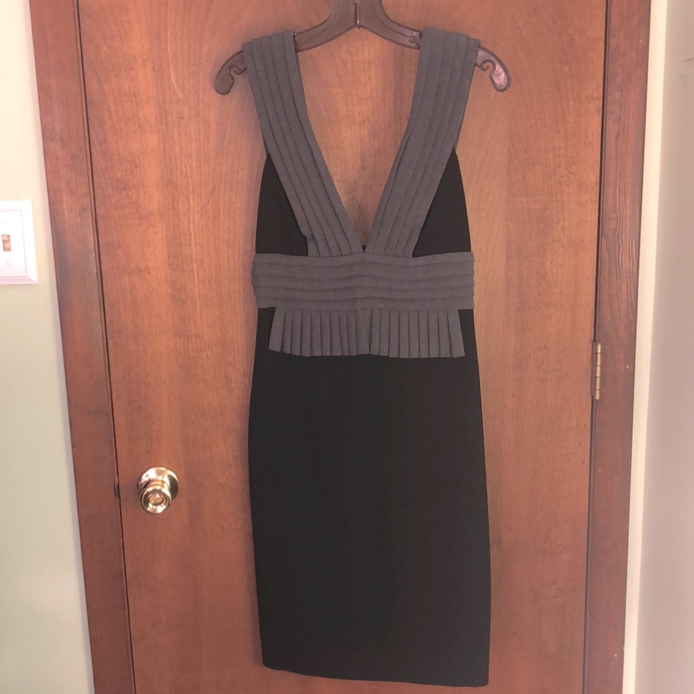 Black Halo black & grey plunge neck cocktail dress